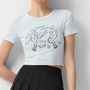 Retro blue Sweet baby girl print organic cotton baby tee NWT